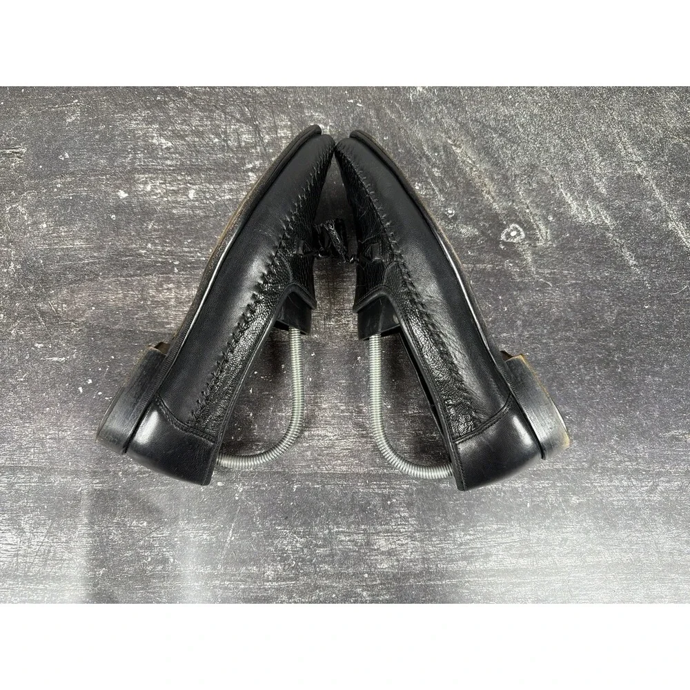 Vtg Zelli Genuine Ostrich Leg Tassel Loafers Black Exotic Leather Italy Size 8.5